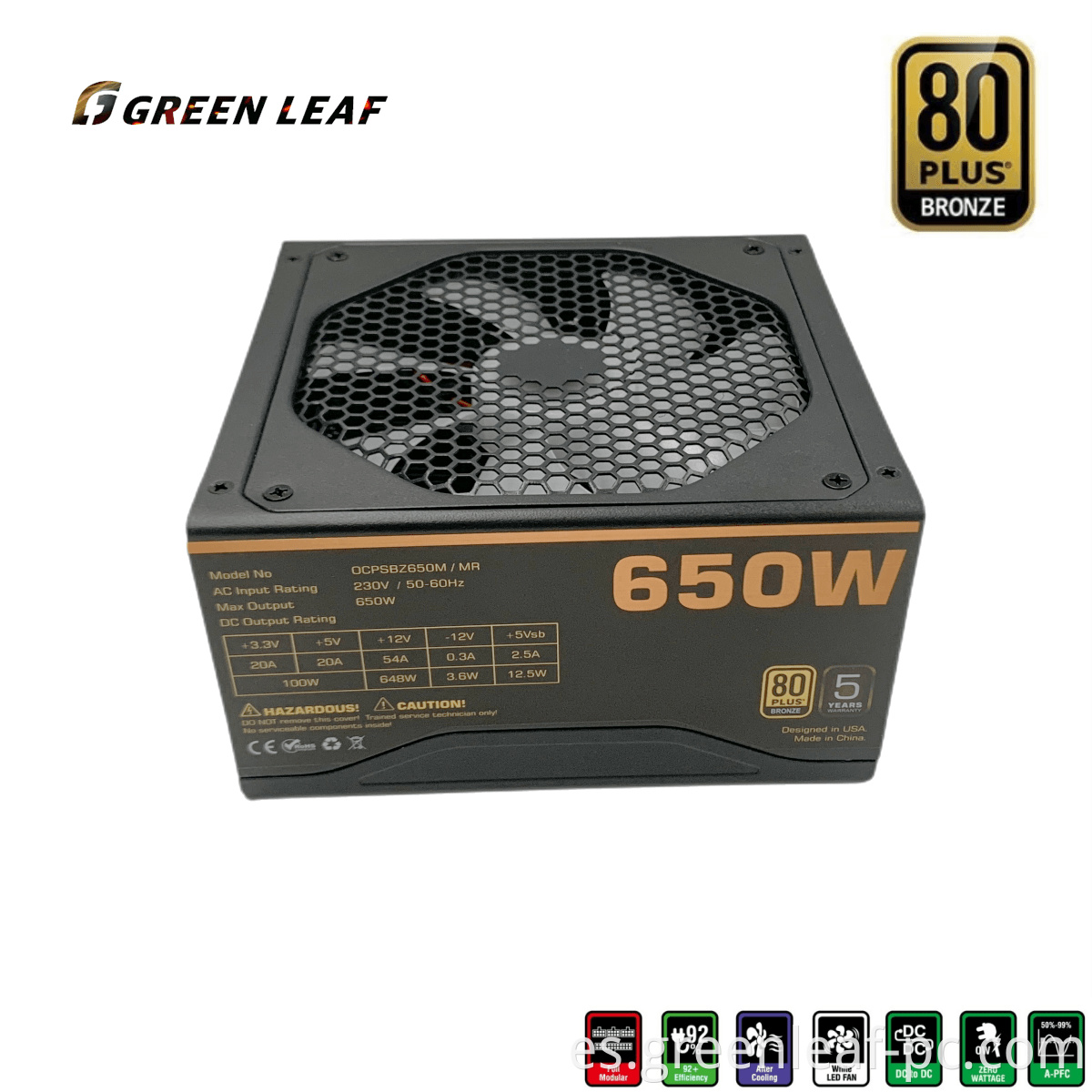 Green Leaf 650W APFC 80PLUS Bronze Power Source